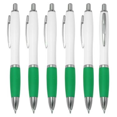 Imagem de PATIKIL Canetas esferográficas retráteis, 6 peças de canetas esferográficas de tinta preta de 1,0 mm com aderência de borracha de plástico para anotações, eventos de classe de escritório, verde/branca