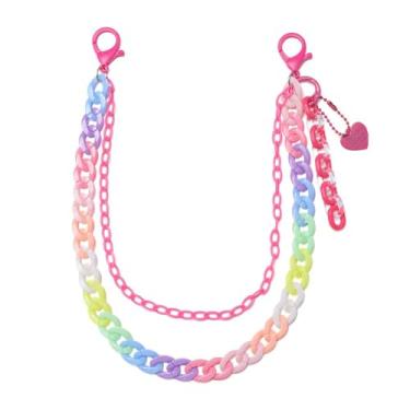 Imagem de Calça feminina Y2k com pingente de coração e arco-íris, corrente de calça de acrílico, resistente, colorida, resina, amuleto, amuleto, em camadas, rock, carteira, cinto, cintura, jeans, correntes de