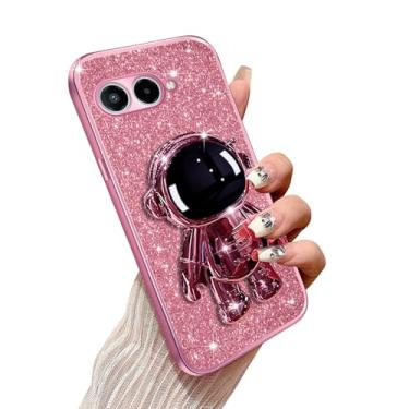 Imagem de Annyojo Capa de telefone para T-Mobile Revvl 8 com suporte de astronauta e cordão macio TPU Bling capa de proteção à prova de choque para T-Mobile Revvl 8, ouro rosa