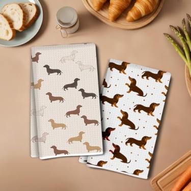 Imagem de 2 peças de toalhas de cozinha fofas de dachshund, presentes de dachshund, toalha de prato para cozinha, toalha de chá, presentes de cachorro Weiner para mulheres, toalha de secagem de 35 x 61 cm