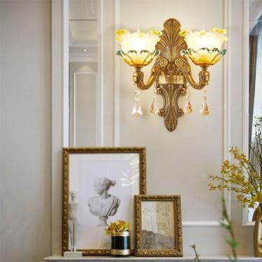 Imagem de Luminária de parede de cristal de luxo europeia, moderna, com LED, para decoração de sala de estar, quarto, escritório, quarto modelo, hotel, casa de campo, corredor (M 2 lâmpadas, 1 unidade