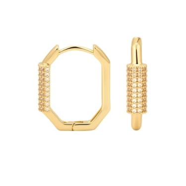 Imagem de RENAIZ Brincos femininos delicados e leves de argola – banhados a ouro 14 K e banhados a ródio, joias geométricas minimalistas hipoalergênicas, minúsculos e aros delicados para o dia a dia, Medium