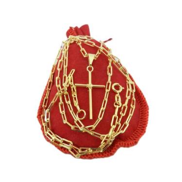 Imagem de Corrente Masculina 70cm 2mm Cruz Folheado Ouro 18k CR543 - WNBIJOUTERI