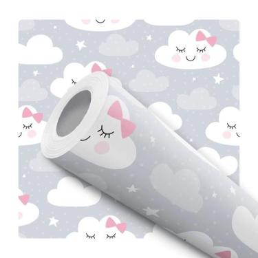 Imagem de Papel de Parede Adesivo Nuvem Céu Cinza Rosa Infantil Bebê Moderno Qua