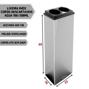 Imagem de Lixeira Inox Para Copos Descartáveis - Copos Duplos Agua - Aldinox