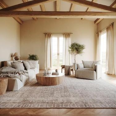 Imagem de Nuloom Hillstone Collection Tapete de área de 9,5 x 1,5 m, medalhão envelhecido vintage tradicional, grosso e macio, durável, mistura de poli/juta, fácil de limpar, sala de estar, quarto