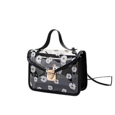 Imagem de Bolsa carteiro transversal transparente com alça de ombro ajustável bolsa transparente para eventos de estádio bolsas de PVC, Preto, Preto