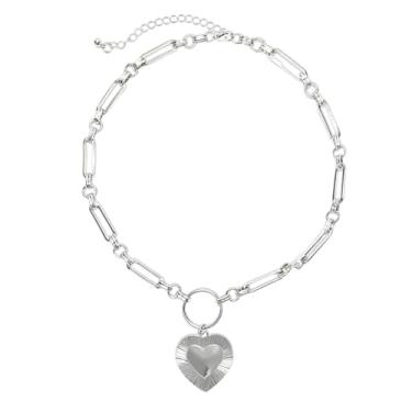 Imagem de Colar com pingente de ouro grosso para mulheres, elegante colar de metal com pingente de coração grande, corrente de clavícula vintage ajustável, acessórios de joias de festa da moda, colares