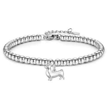 Imagem de PODLEV Presentes para amantes de cães, pulseiras de contas de aço inoxidável, Dachshund/Corgi/Chihuahua/Bulldog/Boston Terrier/Golden Retriever, presentes para mulheres, meninas, amantes de cães, mães