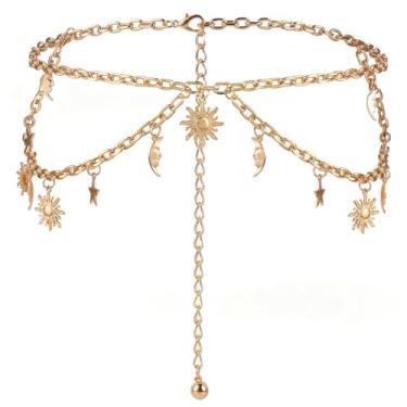 Imagem de Corrente de cintura multicamadas sol lua estrela em camadas barriga corpo corrente metal cinto de cintura para vestido