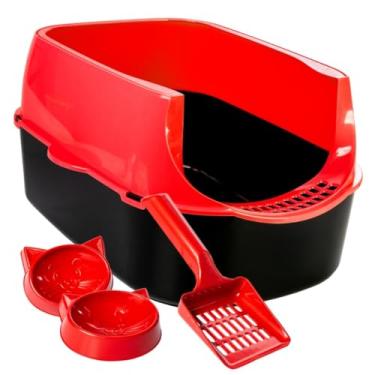 Imagem de Caixa De Areia Para Gatos Fechada Grande Com Gaveta Removivel E Porta Em Acrilico(Furba Vermelha)