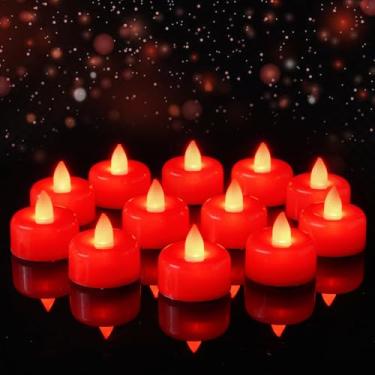 Imagem de Amagic Pacote com 12 velas de chá de LED vermelhas sem chama, operadas a pilhas, velas elétricas falsas para votivo, casamento, mesa central, festa, aniversário, casamento, casamento, casamento