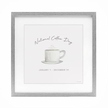 Imagem de Stupell Industries Impressão emoldurada cinza Everyday National Coffee Day sob vidro, design de Cindy Jacobs, 13 x 13