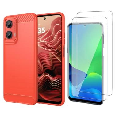 Imagem de MISIDE caso para Moto G35 5G caso, com Moto G35 5G protetor de tela. [3 em 1] Capa de fibra de carbono resistente a arranhões + protetor de tela de vidro temperado 9H (vermelho)