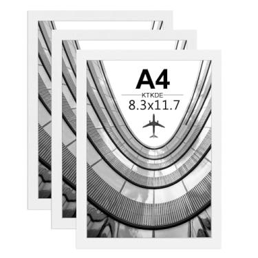 Imagem de KTKDE Conjunto de 3 porta-retrato A4, moldura de madeira branca para pôster de certificado e foto, formatos horizontais ou verticais, moldura de 21 x 39 cm com acrílico resistente a estilhaçamento