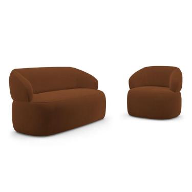 Imagem de Kit Poltrona Giratória E Sofá Orgânico Living Glee 02 Lugares 140cm Veludo Terracota - Abmaza