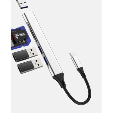 Imagem de Adaptador multiportas USB C Hub (5 em 1) tipo C para leitor de cartão SD Docking Station 3.0 conversor de laptop TF porta de dados para Apple para iPad para iPhone 17 16 15 Pro Max MacBook Plug cabo