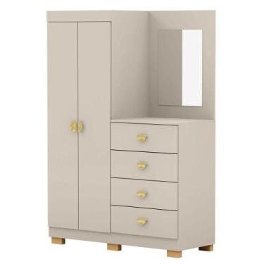 Imagem de Cômoda Guarda-roupa Com 4 Gavetas E 5 Prateleiras Com Espelho Cristine