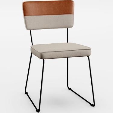 Imagem de Cadeira Estofada Para Sala De Jantar Faixa Camel Linho Bege