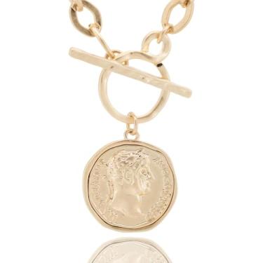 Imagem de Husykam Corrente grossa banhada a ouro antigo com pingente em camadas em camadas para mulheres 45,7 cm moderno colar de corrente alternada presente para mulheres, Standard, Banhado a ouro, Sem Pedra