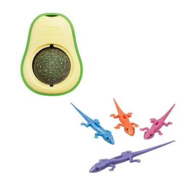 Imagem de Kit Brinquedos Gatos Abacate Bola Catnip Removível + 4 Lagartixas Porta Petiscos Seguras Divertidas