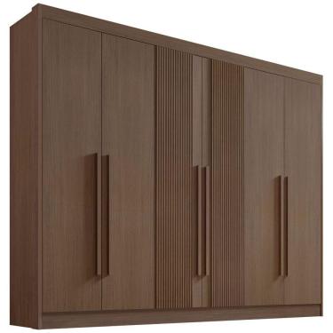Imagem de Guarda Roupa Athos Ripado Castanho 6 Portas 7 Gavetas D?doro