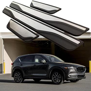 Imagem de Protetor de entrada de porta de carro, aço inoxidável com plástico capa protetora de peitoril de porta, para Mazda CX-5 CX5 CX 5 2013-2022 painéis de chute placa de proteção de limites, proteção de