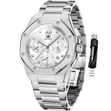 Imagem de OLEVS Relógio de pulso masculino prata para negócios, cronógrafo, aço inoxidável, diamante, à prova d'água, luminoso, casual, relojes de hombre