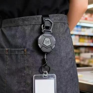 Imagem de Suporte de crachá resistente, chaveiro retrátil, suporte de identificação de cordão de aço de 80 cm para local de trabalho e uso diário