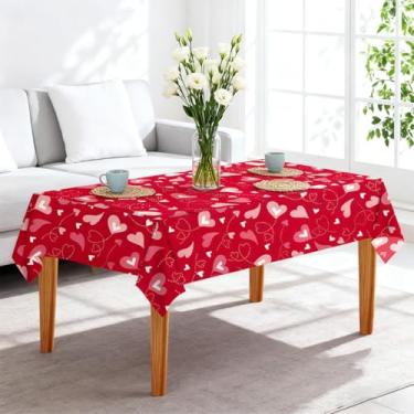 Imagem de Toalha de mesa de dia dos namorados com padrões de coração, capa de mesa de plástico romântico vermelho para decoração de encontros noturnos, descartável, resistente à água