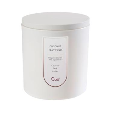 Imagem de CUE Vela perfumada de madeira de teca de coco | Vela primavera verão | Mistura de cera de coco de soja | Feito nos EUA | Tempo de queima de 50 horas | Cor branca de 241 g
