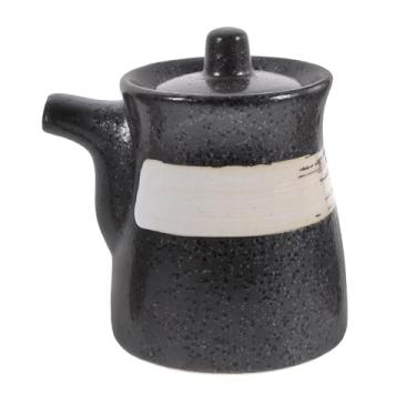 Imagem de ZORYNTH Dispensador de molho de soja de cerâmica com tampa para cozinhar na cozinha, recipiente de molho de soja, frasco de molho de soja, dispensador de óleo sem vazamento, estilo japonês, 200 ml