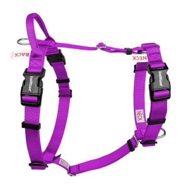 Imagem de LufeLux Arnês para cães Pro Easy Walk Freedom, não puxa, mantém o equilíbrio, fivela de pescoço, ajuste de seis pontos, 2 clipes de coleira para clipe traseiro e frontal (roxo, G)