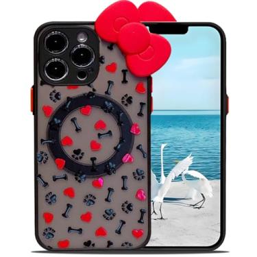 Imagem de Sutpstmt Capa magnética para iPhone 15 Pro de 6,1 polegadas, compatível com Magsafe, capa de telefone com laço elegante, com coração, sem fio, fina, transparente, TPU, à prova de choque, para mulheres