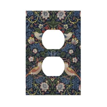 Imagem de HLCoChT Capa decorativa para interruptores de luz com flores e pássaros de William Morris "1 Gang Single Duplex Outlet Wall Plate Switchplate Electrical Frontal