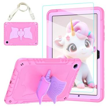 Imagem de TOMORRY Capa para Samsung Galaxy Tab A9+/A9 Plus 11 polegadas 2023 com protetor de tela de vidro temperado, alça de ombro com suporte de unicórnio, à prova de choque para tablet Galaxy Tab A9 Plus,