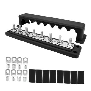 Imagem de RNXRZANK Barramento de Terminais de Distribuição de Energia (M8) com Boa Condutividade, 300 a, 12 V-48 V, para Caminhões, Carros, Sistemas de Energia Solar E I, Terminais Pretos 8, Tamanho real