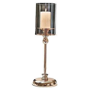 Imagem de Castiçal de vidro votivo de metal castiçais à luz de velas quarto mesa de café bar mesa decorativa casa decoração eventos de festa de casamento ornamento de jantar - M castiçais (cor: grande)