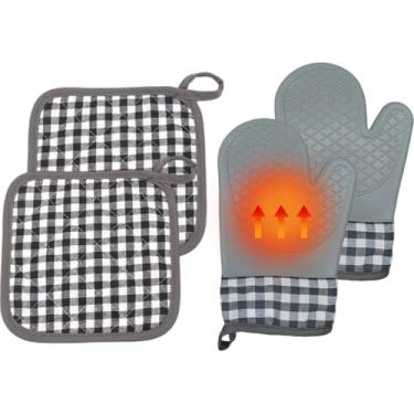 Imagem de Luvas de forno – Luvas de forno auxiliares de cozinha – Luvas antiderrapantes texturizadas para grelhar, assar, micro-ondas, airfryer, fogão, panela quente, servir em casa