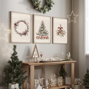 Imagem de 3 peças de trio de Natal 30 x 40 cm arte de parede para casa moderna, escritório, sala de estar, decoração de quarto, pôster de tela sem moldura presente de arte de parede