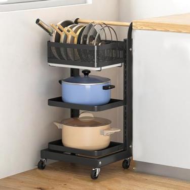 Imagem de Carrinho utilitário com rolamento de metal, carrinho multifuncional de armazenamento de lacunas de cozinha com cesta de malha e roda para banheiro, escritório (3 níveis)