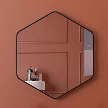 Imagem de FYLFANYAN Espelho de banheiro montado na parede HD Explosões moldura masculina espelho elegante, quarto hexágono escritório espelho de decoração de borda preta, pingente de espelho moderno ~/