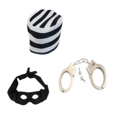 Imagem de Fantasia Ladrão Bandido Criminoso Presidiário C/Quepe Mascara e Algemas - 3 Pçs