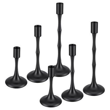 Imagem de YUENPUN Conjunto de 6 castiçais cônicos pretos foscos, castiçais modernos de fazenda para casamento, Natal, festa de Ação de Graças, mesa de jantar, decoração de centro de mesa