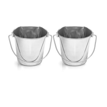 Imagem de AASPIRE PETS Balde lateral plano de aço inoxidável de 4 litros | Serve para gaiolas de canis, caixotes de berço para pendurar para animais de estimação | Baldes de alimentação resistentes para