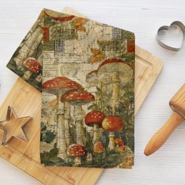 Imagem de Toalhas de cozinha de cogumelo vintage, panos de prato de microfibra para secar pratos, panos de cozinha macios absorventes para pratos, toalha de mão para banheiro, sala de estar, presentes de