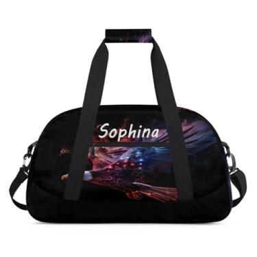 Imagem de Bolsa esportiva personalizada águia bandeira americana legal com nome bolsa personalizada para dormir bolsa de fim de semana, bolsa de treino para dança, balé, academia, ginástica, mala de viagem