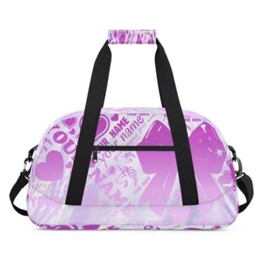 Imagem de Bolsa esportiva personalizada com laço roxo para nome com nome, bolsa de dormir personalizada, bolsa de fim de semana, bolsa de treino para dança, balé, academia, ginástica, mala, viagem, presente