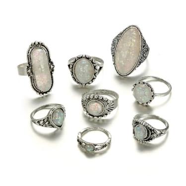 Imagem de Kysin Chiys Conjunto de 8 peças de anéis turquesa ocidentais vintage turquesa vintage roupas de concerto country joias boêmia caubói acessório para mulheres, adjustable, Metal, Sem pedra preciosa