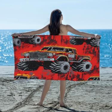 Imagem de hongjinglin Toalha de praia absorvente de secagem rápida caminhão monstro vermelho frio microfibra leve toalha de piscina toalhas de banho macias sem areia para praia, natação, banheiro, chuveiro